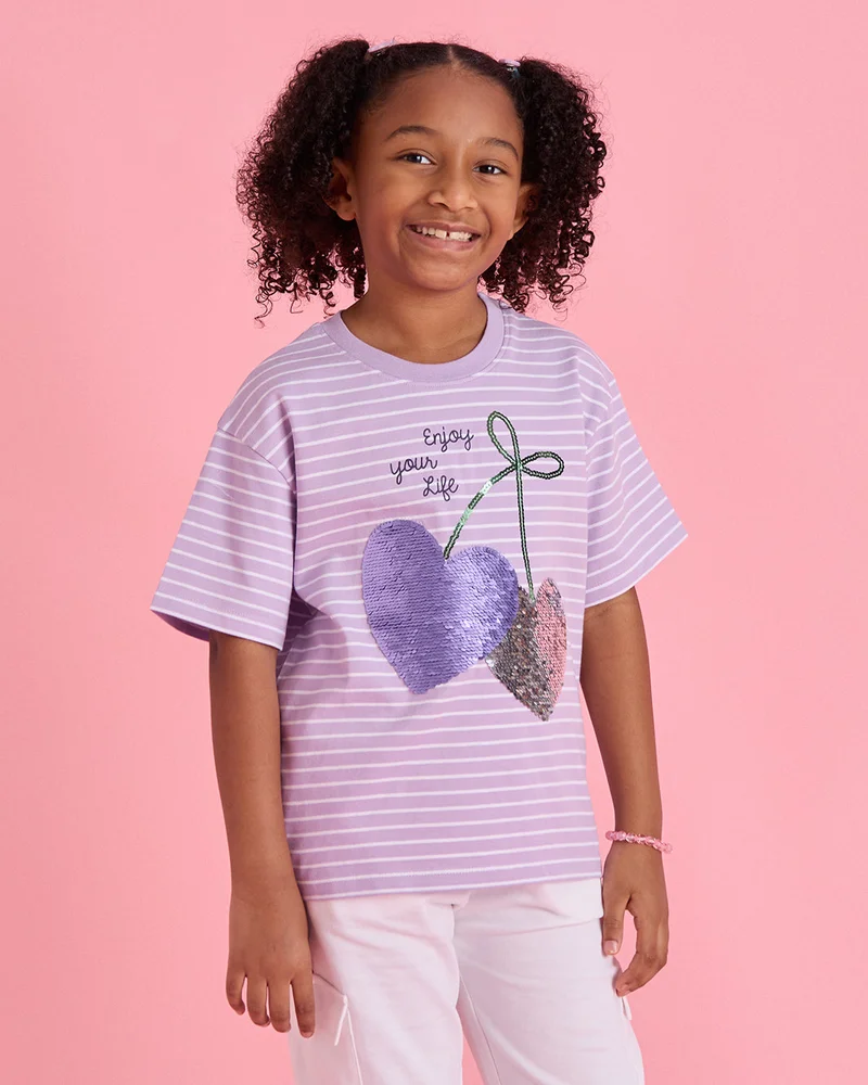 Redtag Girls Lilac Embellished T-Shirt