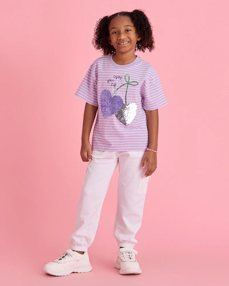 Redtag Girls Lilac Embellished T-Shirt