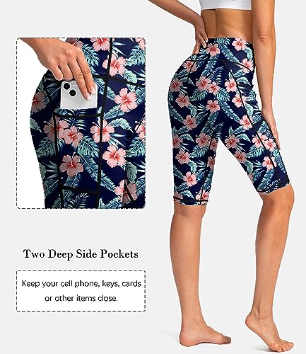 SANTINY Women's 8''/12'' High Waisted Swim Shorts with Pockets UPF50+ Long Board Swimming Shorts for Women with Liner (Navy Flower_L) - Image 4