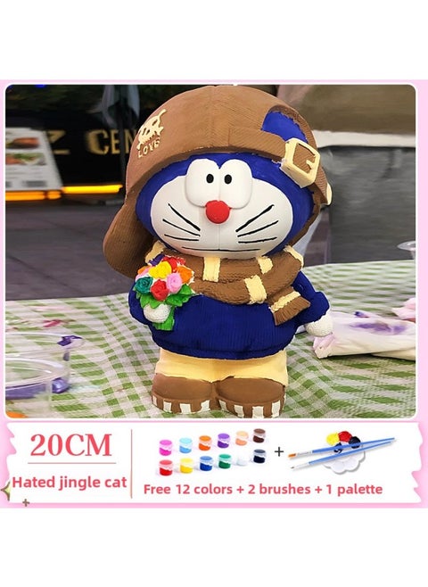 Gypsum Doll Large Net Red Explosion Children's Coloring Stall Diy White Embryo Toy Sanrio Painting Wholesale-Color:Net Red [True Gypsum] Hat Doraemon-Send Colored Suit