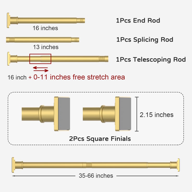 UIOSANRT Gold Shower Curtain Rod 35-66 Inches Non-Slip Shower Rod Tension Mounted No Drill , Adjustable Tension Curtain Rod for Windows Bathroom - Image 5