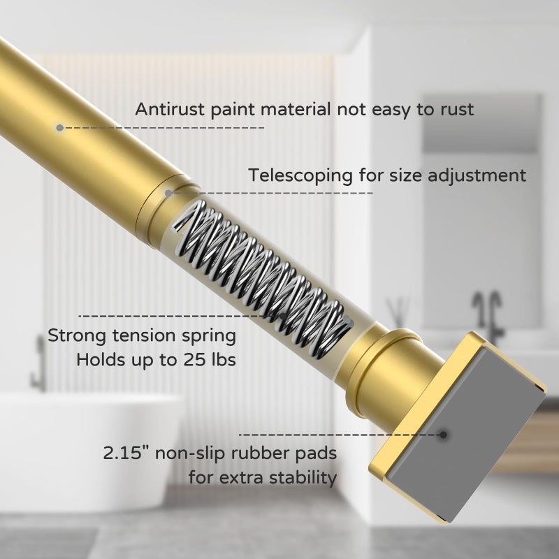 UIOSANRT Gold Shower Curtain Rod 35-66 Inches Non-Slip Shower Rod Tension Mounted No Drill , Adjustable Tension Curtain Rod for Windows Bathroom - Image 4