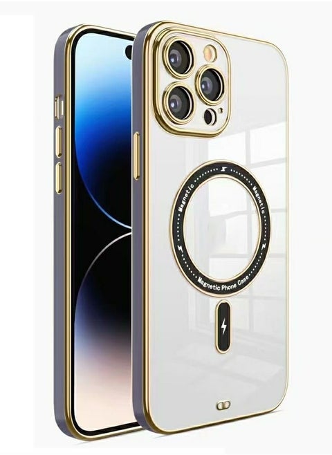 Clear Magnetic Case for iPhone 14 Pro Max Case 6.7 inch Compatible with MagSafe Plating Soft Edge Bumper Anti-Scratch Translucent Back Cover Purple