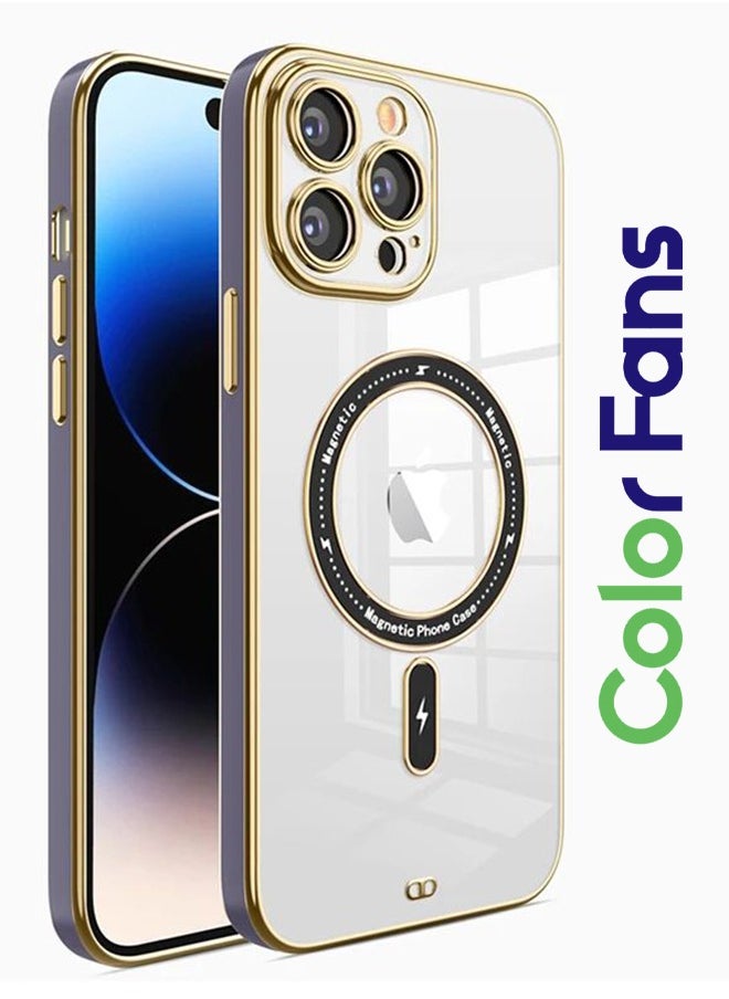 Color Fans - Clear Magnetic Case for iPhone 14 Pro Max Case 6.7 inch Compatible with MagSafe Plating Soft Edge Bumper Anti-Scratch Translucent Back Cover Purple - Image 1