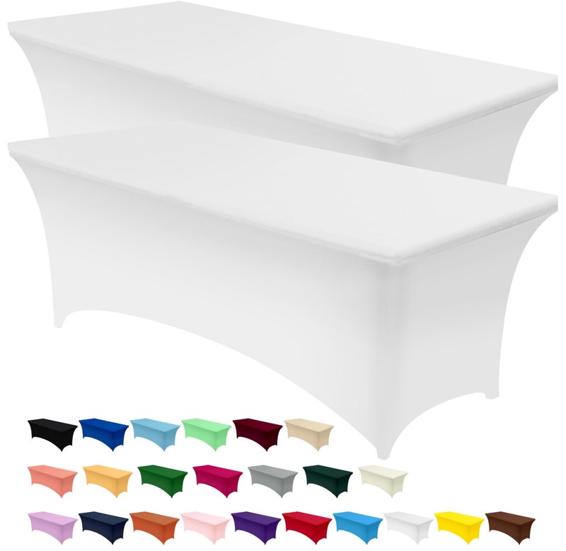 Utopia Kitchen Spandex Tablecloth 2 Pack [8FT, White] Tight, Fitted, Washable and Wrinkle Resistant Stretch Table Cloth Rectangle Cover for Trade Show, Weddings & Parties [96Lx30Wx30H Inch] - Image 1