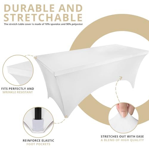 Utopia Kitchen Spandex Tablecloth 2 Pack [8FT, White] Tight, Fitted, Washable and Wrinkle Resistant Stretch Table Cloth Rectangle Cover for Trade Show, Weddings & Parties [96Lx30Wx30H Inch] - Image 5