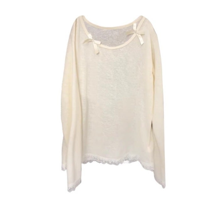 Women's Lace Trim Tracksuit Set with Long Sleeve Top and Shorts - Image 1