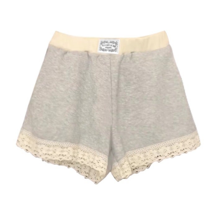 Women's Lace Trim Tracksuit Set with Long Sleeve Top and Shorts - Image 2
