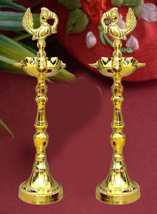 Stotram Brass Nakshi Peacock Kerala Mahabharat Oil/Ghee Diya, Deepak, Lamp Design Long Diyas for Home, Pooja Room, Pancharti, Panchmukhi Diya for Puja, Decoration, Aarti,(21 C.M) Pack of (2) - Image 5