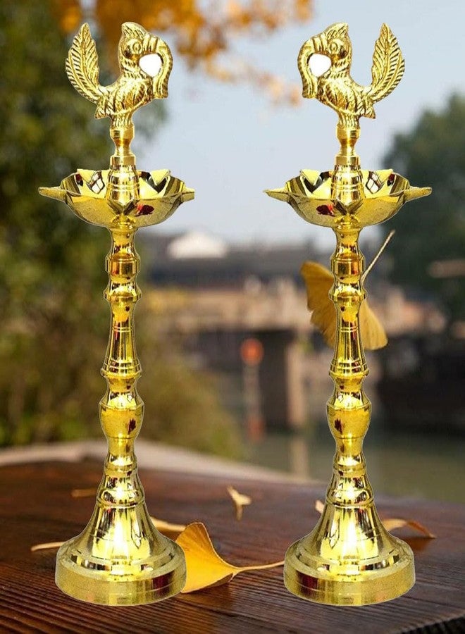 Stotram Brass Nakshi Peacock Kerala Mahabharat Oil/Ghee Diya, Deepak, Lamp Design Long Diyas for Home, Pooja Room, Pancharti, Panchmukhi Diya for Puja, Decoration, Aarti,(21 C.M) Pack of (2) - Image 4