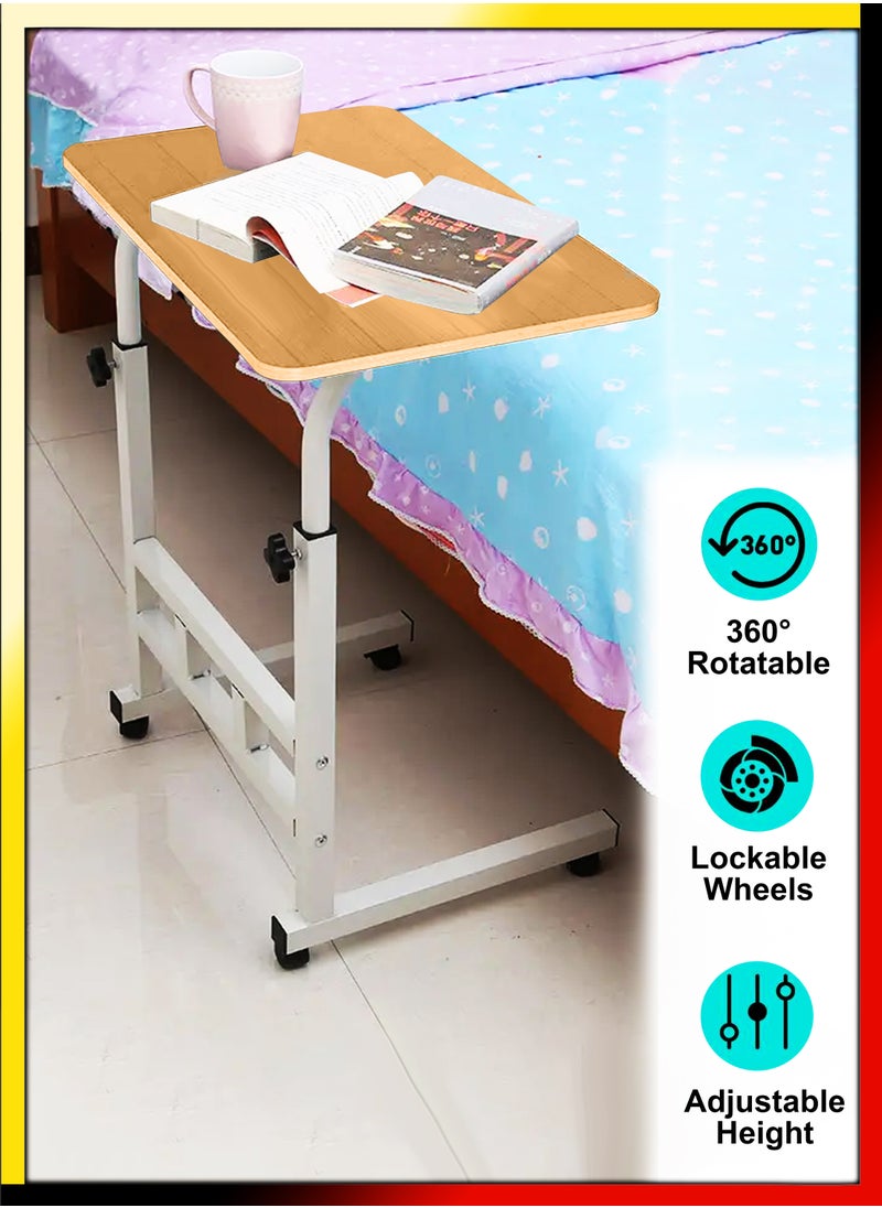Upgraded Metal Base Adjustable Multipurpose Movable Desktop Computer Mobile Laptop Desk Home And Office Desks For Work and Study Moveable Portable Coffee Overbed Tray Bedside Sofa Table