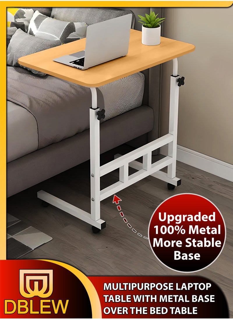 Upgraded Metal Base Adjustable Multipurpose Movable Desktop Computer Mobile Laptop Desk Home And Office Desks For Work and Study Moveable Portable Coffee Overbed Tray Bedside Sofa Table