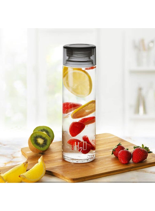 Cello H2O Toughened Glass Fridge Water Bottle with Plastic Cap, 920ml, Set of 3, Black - Image 2