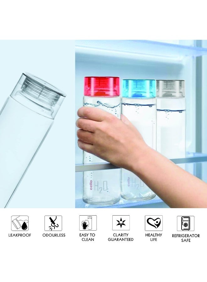 Cello H2O Toughened Glass Fridge Water Bottle with Plastic Cap, 920ml, Set of 3, Black - Image 4