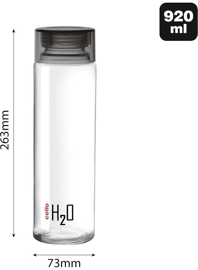 Cello H2O Toughened Glass Fridge Water Bottle with Plastic Cap, 920ml, Set of 3, Black - Image 5