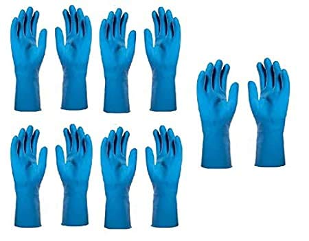 RBGIIT Seebuy Heavy Duty Reusable Industrial Use Rubber GlovesIdeal for Construction Material Handling Janitorial Activities Home Kitchen Bathroom Cleaning 5 Pair Blue Color - Image 1