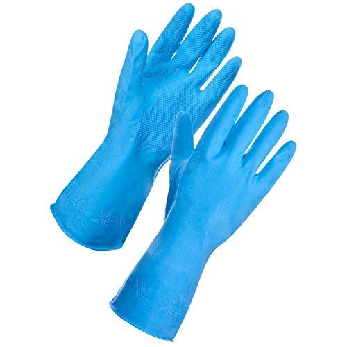 RBGIIT Seebuy Heavy Duty Reusable Industrial Use Rubber GlovesIdeal for Construction Material Handling Janitorial Activities Home Kitchen Bathroom Cleaning 5 Pair Blue Color - Image 3
