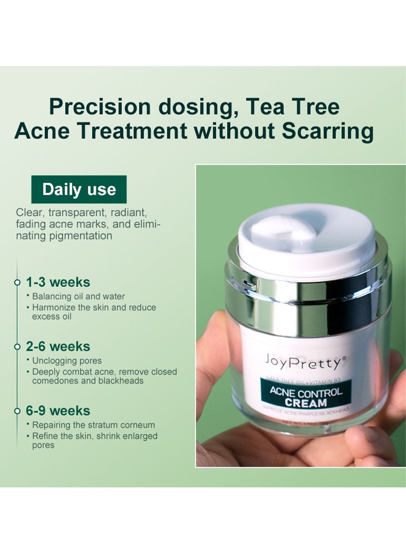 JoyPretty Acne Control Cream with Tea Tree Oil & Vitamin B3, Acne Treatment Face Cream, Inflammation Soothing Acne Moisturizer, Shrink Enlarged Pores 50g - Image 5