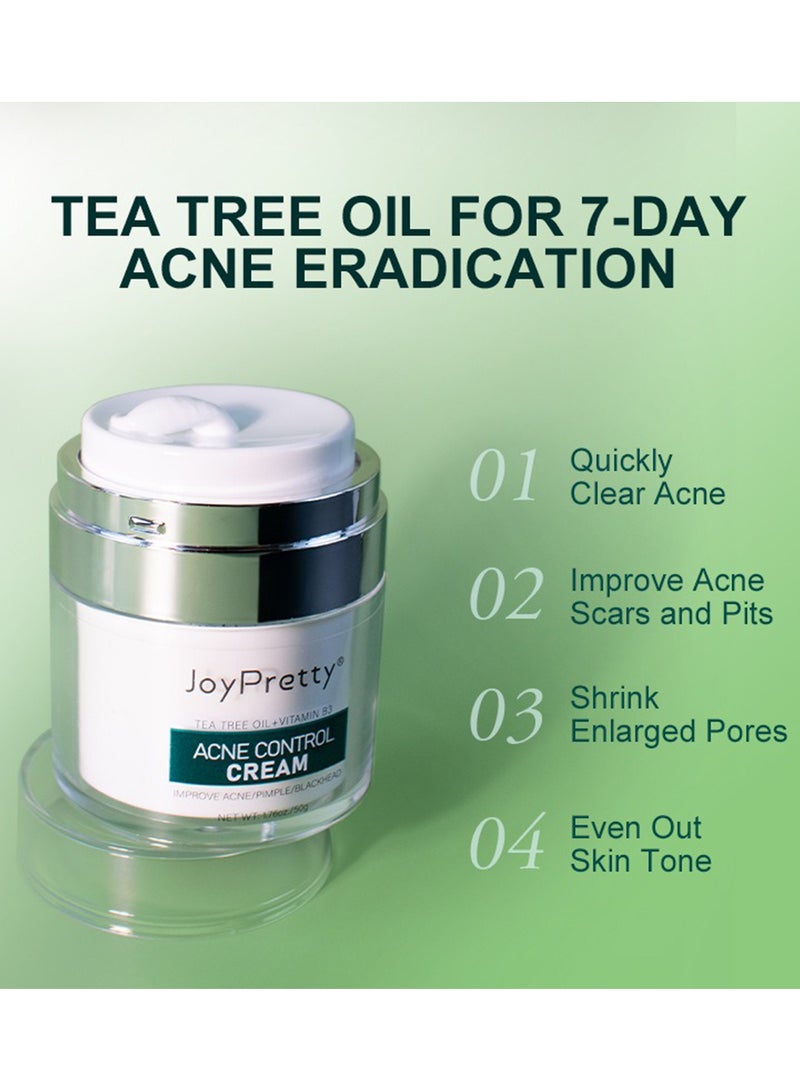 JoyPretty Acne Control Cream with Tea Tree Oil & Vitamin B3, Acne Treatment Face Cream, Inflammation Soothing Acne Moisturizer, Shrink Enlarged Pores 50g - Image 4