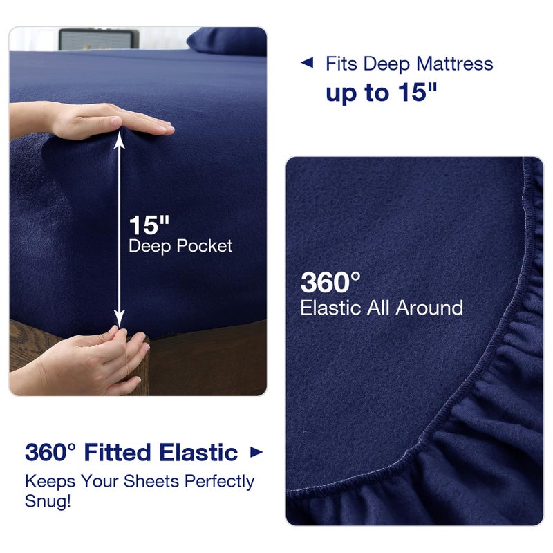 Softan Fleece Sheets Queen Size, Flannel Like Soft, Velvet Polar Microfleece Sheets for Winter, Dark Blue - Image 2