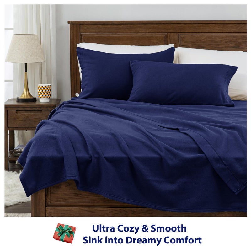 Softan Fleece Sheets Queen Size, Flannel Like Soft, Velvet Polar Microfleece Sheets for Winter, Dark Blue - Image 4