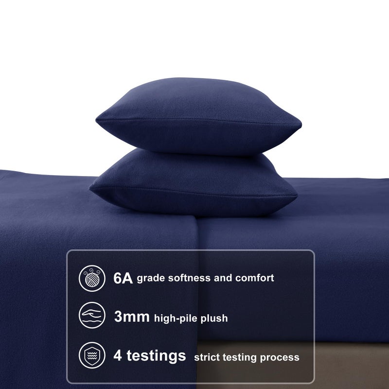 Softan Fleece Sheets Queen Size, Flannel Like Soft, Velvet Polar Microfleece Sheets for Winter, Dark Blue - Image 5