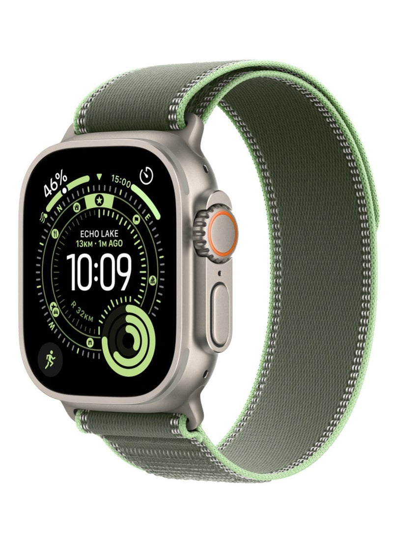 أكاليكس سوار Trail Loop متوافق مع ساعات Apple Watch مقاسات 42 مم، 44 مم، 45 مم، 46 مم، 49 مم، سوار رياضي ناعم منسوج، سوار معصم بديل قابل للتعديل لساعات Apple Watch Series Ultra / SE / Series 1/2/3/4/5/6/7/8/9/10/11 - أخضر ونيون - Image 1