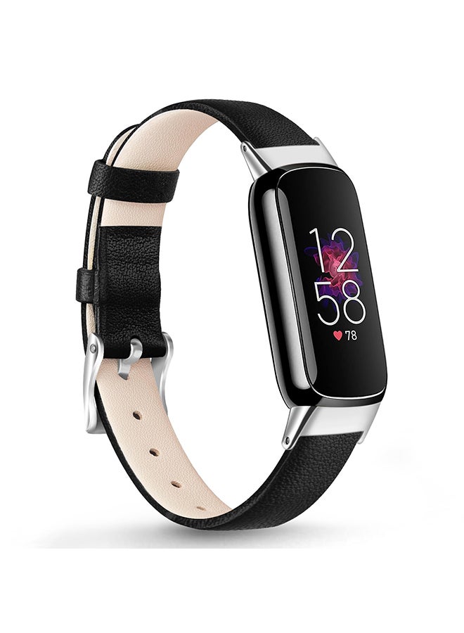 O Ozone Leather Strap For Fitbit Luxe Strap for Women Men, Soft Breathable Leather Sport Wristband Metal Classic Buckle Bracelet Replacement Strap  - Black  - Image 1
