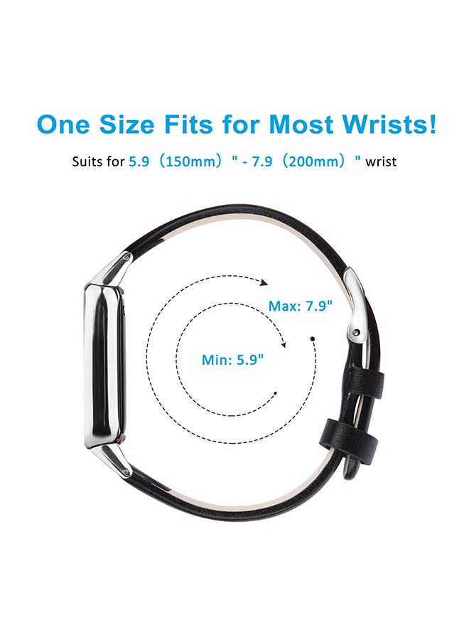 O Ozone Leather Strap For Fitbit Luxe Strap for Women Men, Soft Breathable Leather Sport Wristband Metal Classic Buckle Bracelet Replacement Strap  - Black  - Image 2