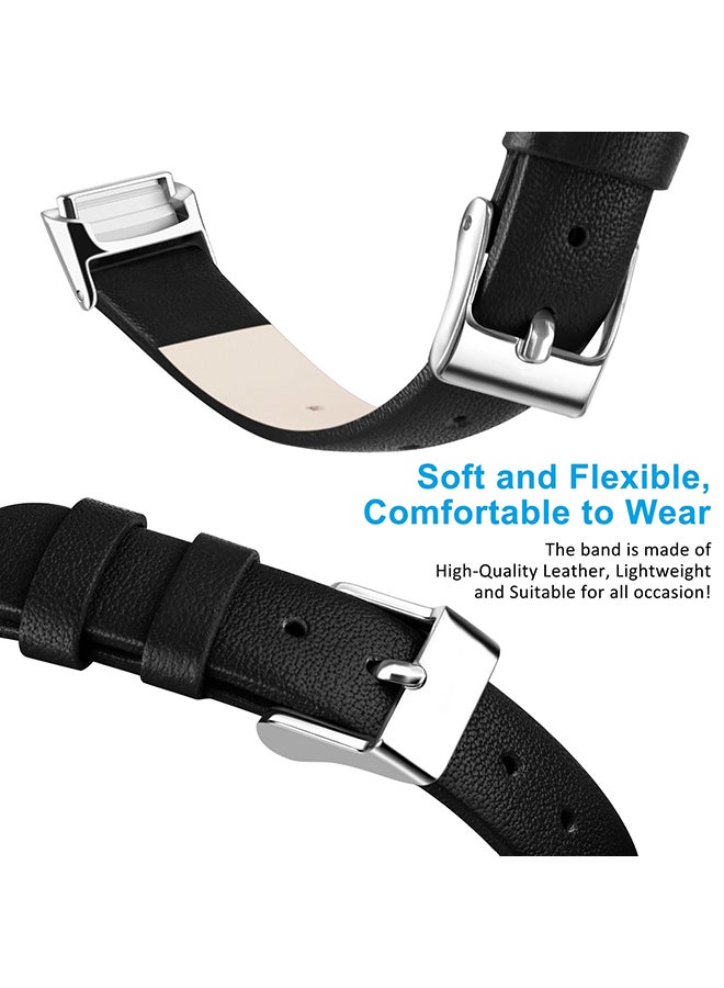 O Ozone Leather Strap For Fitbit Luxe Strap for Women Men, Soft Breathable Leather Sport Wristband Metal Classic Buckle Bracelet Replacement Strap  - Black  - Image 4