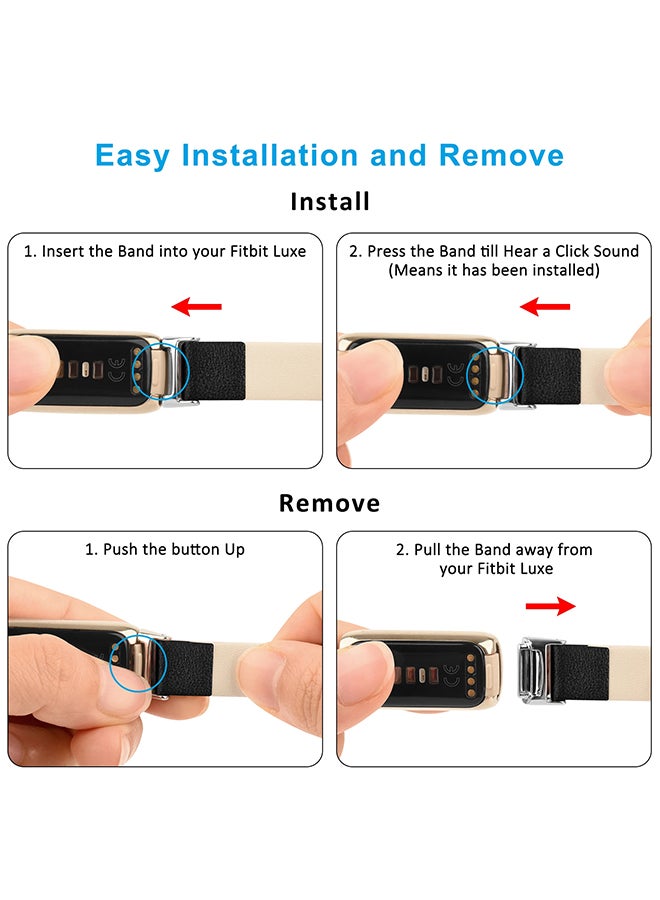 O Ozone Leather Strap For Fitbit Luxe Strap for Women Men, Soft Breathable Leather Sport Wristband Metal Classic Buckle Bracelet Replacement Strap  - Black  - Image 3