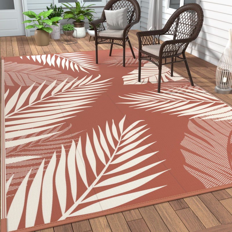 GENIMO Outdoor Rug 6' x 9' Waterproof for Patios Clearance, Reversible Plastic Straw Camping Carpet, Large Area Rugs Mats for RV, Picnic, Backyard, Deck, Balcony, Porch, Beach, Brick&Red - Image 1