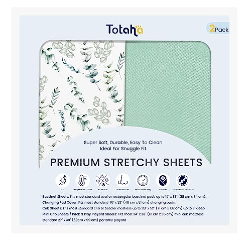 TotAha Botanical Pack and Play Sheets Fitted, Compatible with Graco Pack N Play Playard Crib, Babyletto, Dream on Me, Baby Trend, and Other Playpen Mattress, Premium Soft Mini Crib Sheets, 2 Pack - Image 3