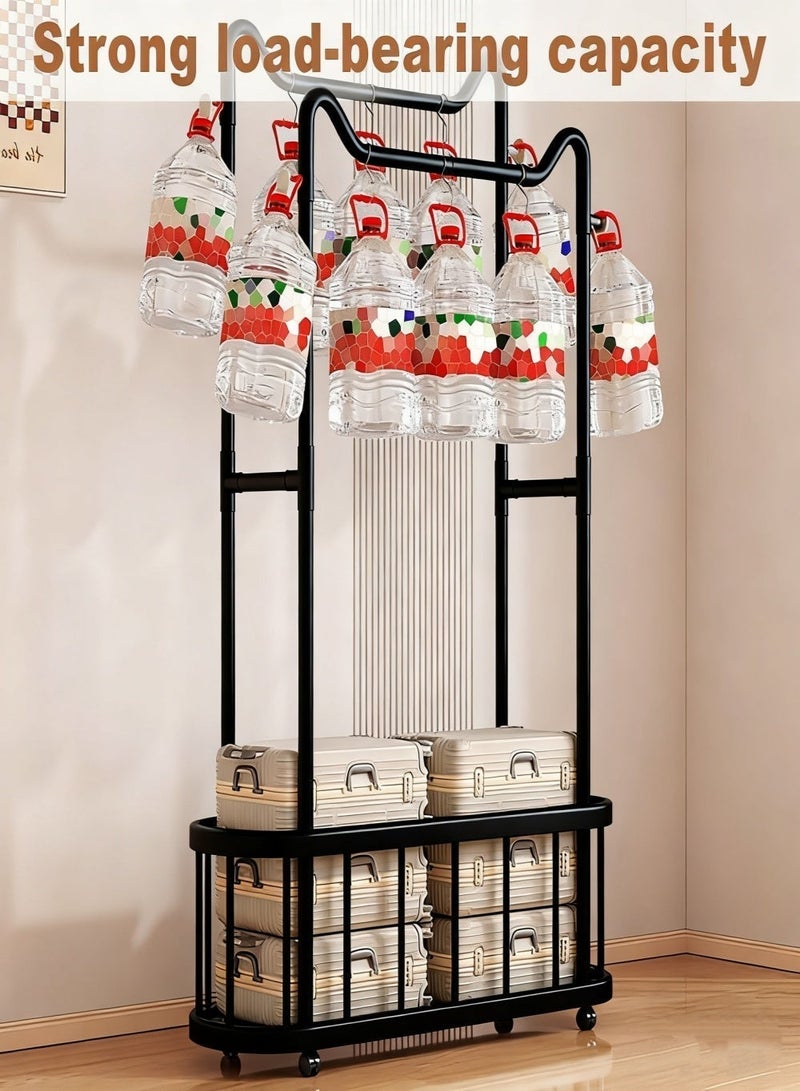 رف ملابس بقضبان مزدوجة، رف ملابس معدني مع سلة تخزين وعجلات، منظم شماعات ملابس متعدد الأغراض لغرفة النوم وغرفة المعيشة - Image 4