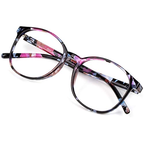 VisionGlobal Blue Light Blocking Glasses for Women, Anti Eyestrain, Computer Reading, TV Glasses, Stylish Oval Frame, Anti Glare (Floral,No Magnification) - Image 1