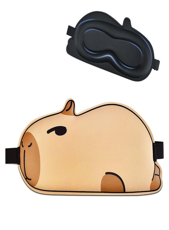 FUNAUPGO Cute Capybara Sleeping Mask Eye Mask Funny Animal 3D Contoured Sleep Mask Soft Breathable Blindfold Travel Eye Cover Eyeshade for Kids Adults Girls Boys Women Men (Capybara, Brown - Image 1