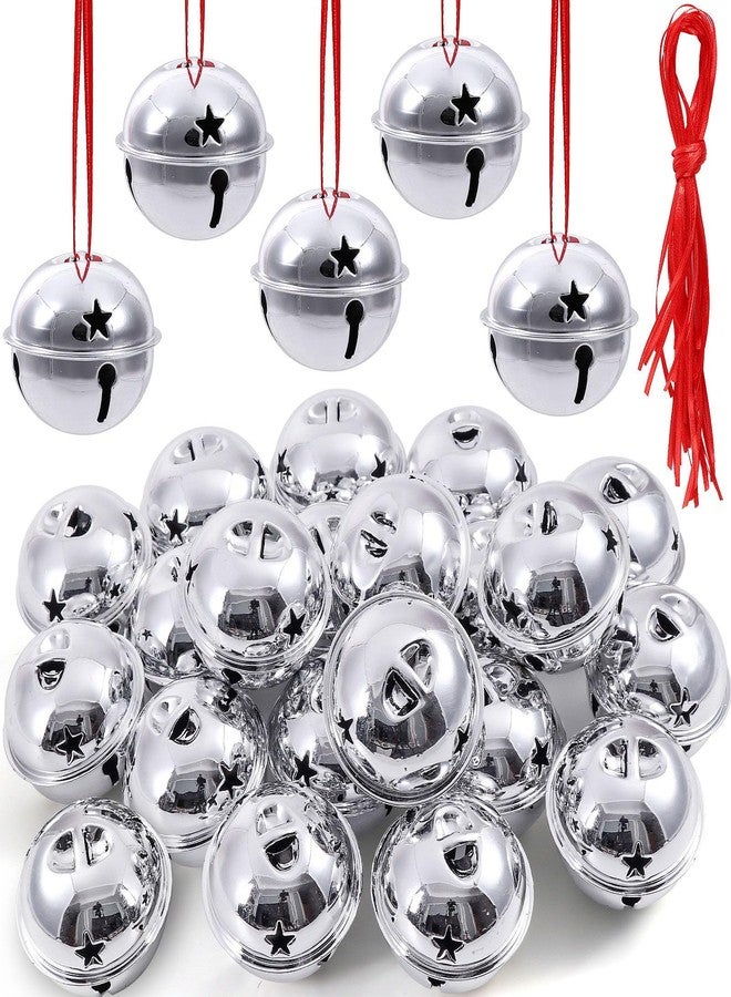 PECMER 2 Inch Craft Bells-20 Pcs Large Silver Jingle Bells Bulk and Red Ribbon for Christmas Party Festival Decoration and Wedding Ornament - Image 1