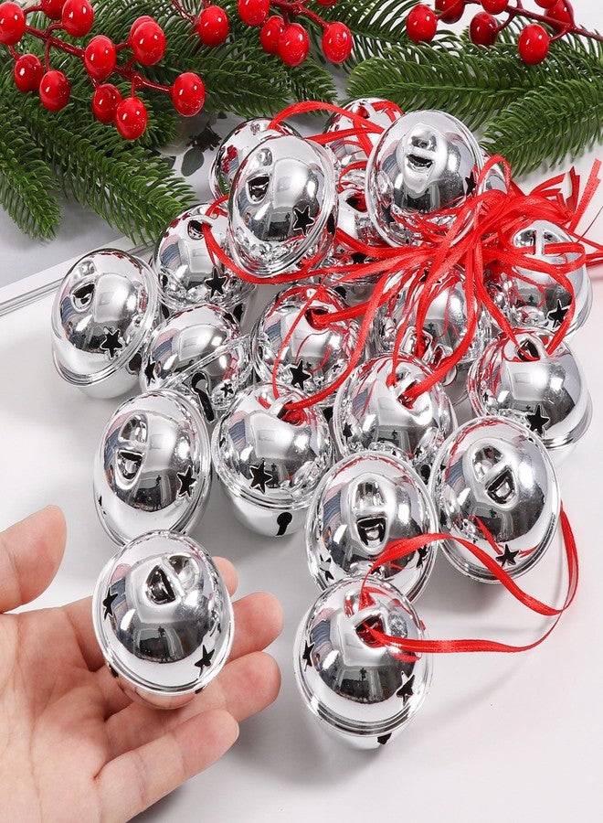 PECMER 2 Inch Craft Bells-20 Pcs Large Silver Jingle Bells Bulk and Red Ribbon for Christmas Party Festival Decoration and Wedding Ornament - Image 3