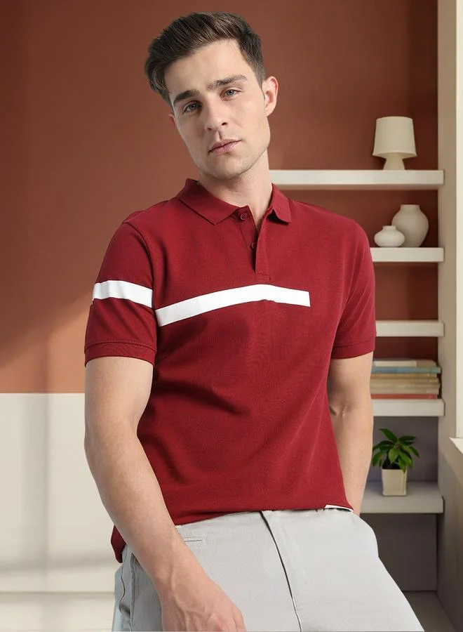 دينيس لينغو تيشيرت بولو رجالي مخطط كابيرنيه بياقة كلاسيكية وتصميم مخطط عريض مطبوع