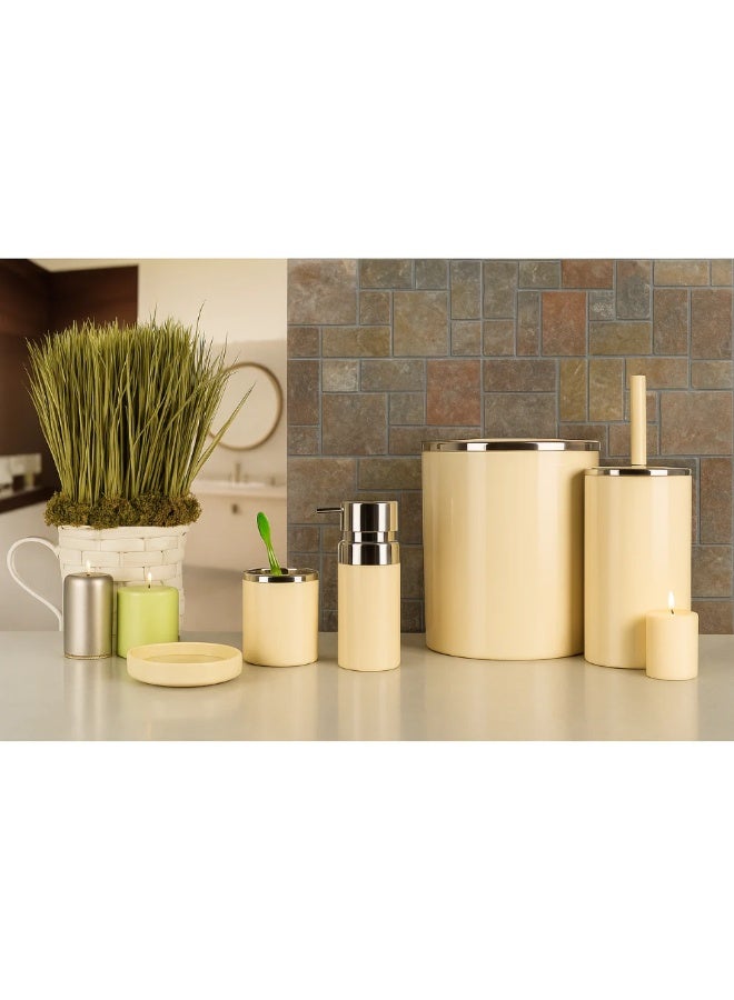 بريمانوفا طقم إكسسوارات حمام ٥ قطع أكريليك بتشطيب كروم – سلة مهملات ٦ لتر، فرشاة مرحاض، موزع صابون، حامل فرشاة أسنان وصينية صابون (بيج) - Image 3