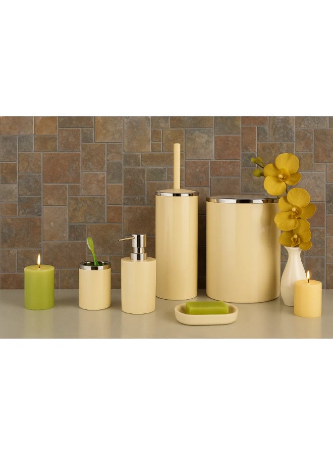 بريمانوفا طقم إكسسوارات حمام ٥ قطع أكريليك بتشطيب كروم – سلة مهملات ٦ لتر، فرشاة مرحاض، موزع صابون، حامل فرشاة أسنان وصينية صابون (بيج) - Image 2