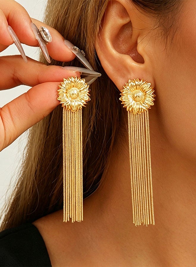 Happy D Vintage Long Stripe Party Dangle Earrings, Women's Slim Metal Tassel Earrings, Gold Jewelry. - Image 1