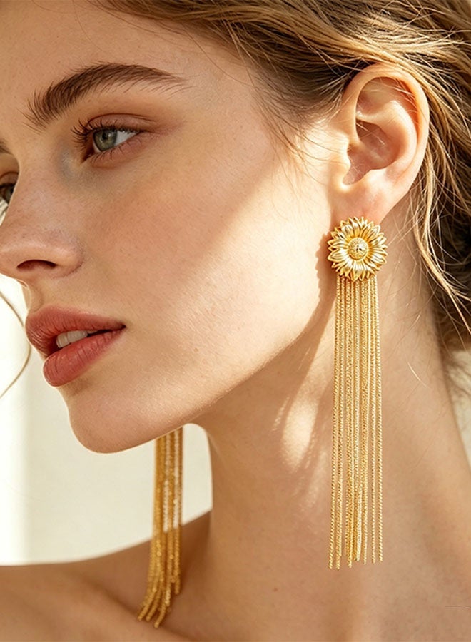 Happy D Vintage Long Stripe Party Dangle Earrings, Women's Slim Metal Tassel Earrings, Gold Jewelry. - Image 4