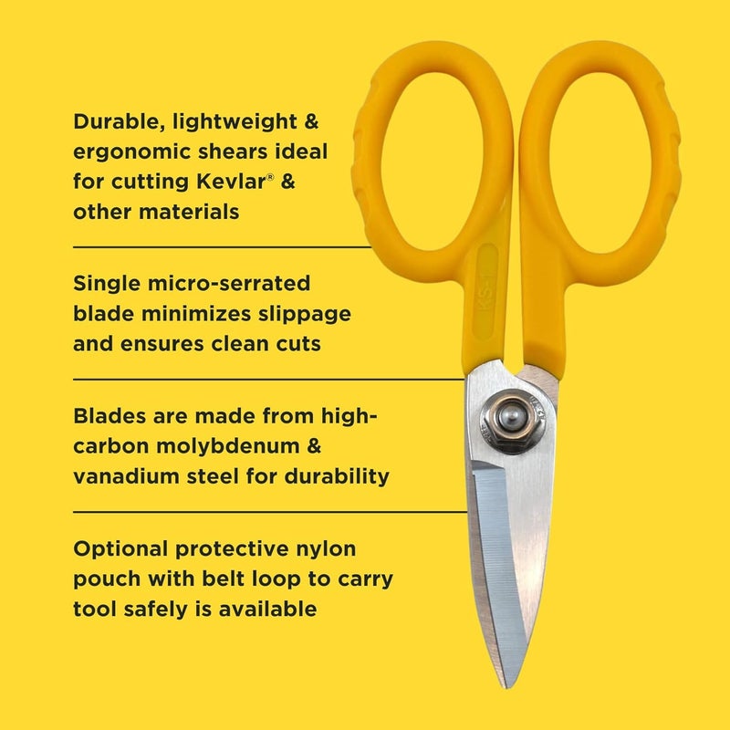 MILLER KS-1 Yellow Fiber Optic Kevlar Scissors, Easily Portable Utility Scissors for Working Technicians, Electricians, and Installers, Heavy-Duty Cable Cutters, 5.5 Inches - Image 3