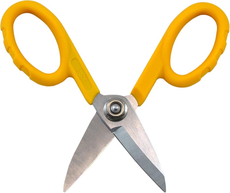 MILLER KS-1 Yellow Fiber Optic Kevlar Scissors, Easily Portable Utility Scissors for Working Technicians, Electricians, and Installers, Heavy-Duty Cable Cutters, 5.5 Inches - Image 1
