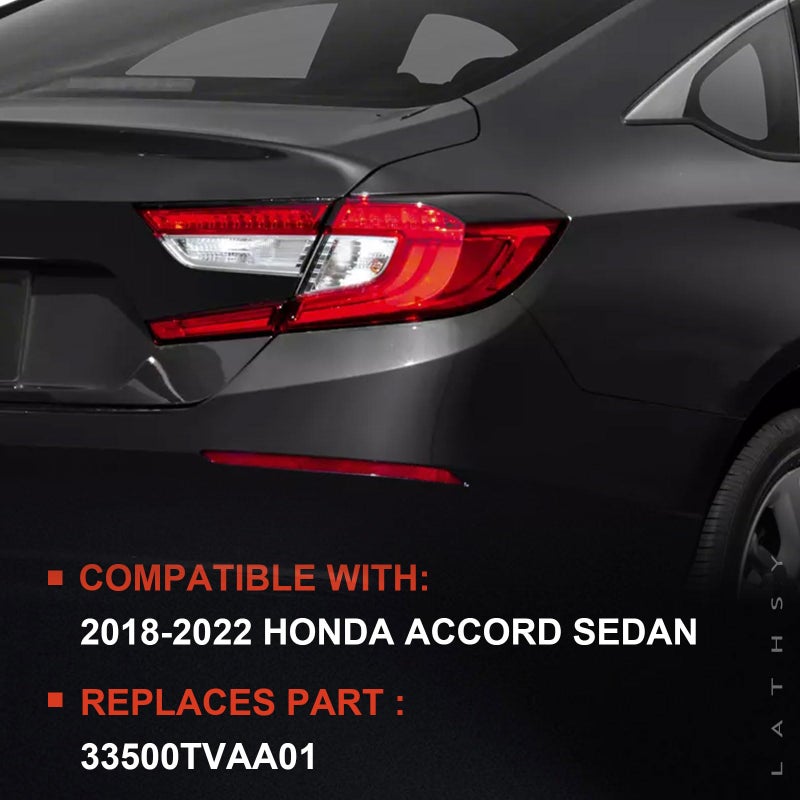 Lathsy Tail Light Assembly Compatible With 2018-2022 Honda Accord Sedan Outer Right Passenger Side LED Brake Talilight Replace 33550TVAA01 - Image 2