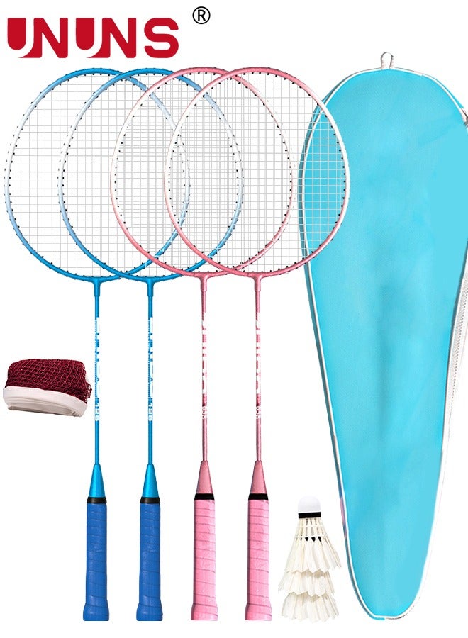 UNUNS مجموعة شبكات تنس الريشة الرياضية، مجموعات معدات كاملة - 4 مضارب، 3 كرات ريشة، شبكة تنس الريشة، حقيبة حمل واحدة، مجموعة ألعاب مثالية في الفناء الخلفي في الهواء الطلق، معدات غنية للتدريب للمبتدئين، ترفيهية - Image 1