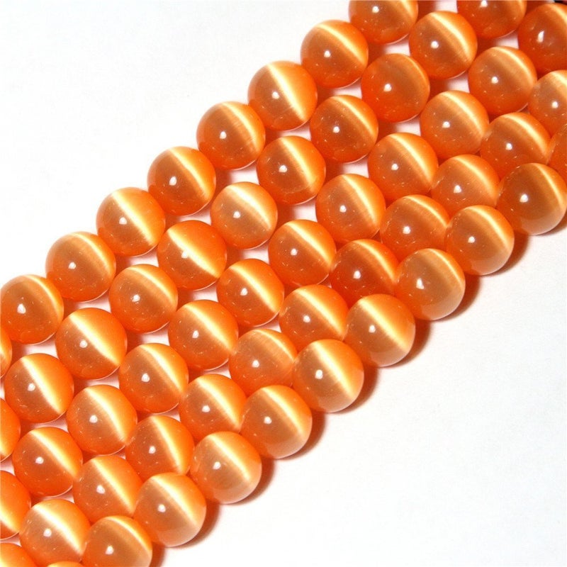 6mm Orange Cat Eye Beads Round Semi Precious Gemstone Loose Beads for Jewelry Making 6366pcsstrand