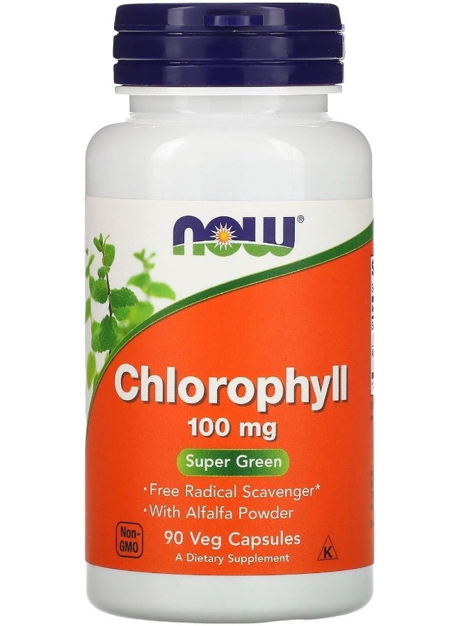 Now Foods Chlorophyll 100mg 90 Veg Capsules - Image 1