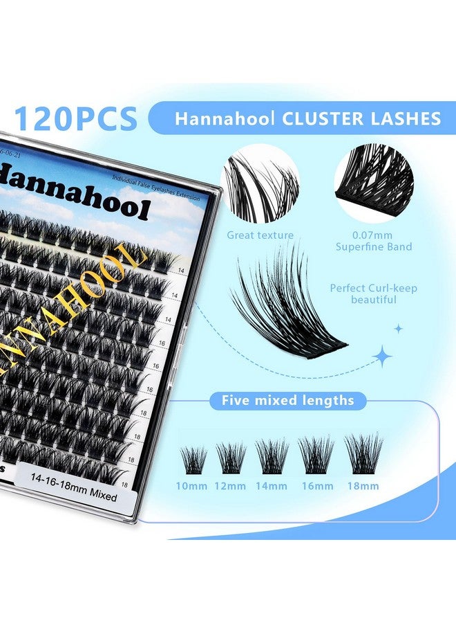 Hannahool 120pcs D Curl Individual Wide Stem Cluster DIY Eye Lashes Extensions Mixed 10-12-14-16mm/14-16-18mm/12-14-16mm Makeup Dramatic Volume Lashes (mixed 12-14-16mm) - Image 3
